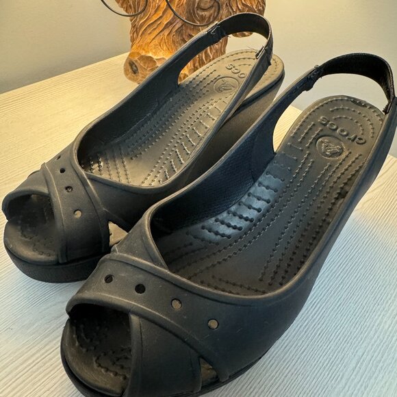 CROCS Shoes - CROCS Wedge Sling Back Sandals Black Size 8W